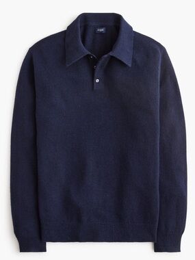 J Crew Wool Blend Navy Blue Henley Collared Long Sleeve Sweater Size Large New